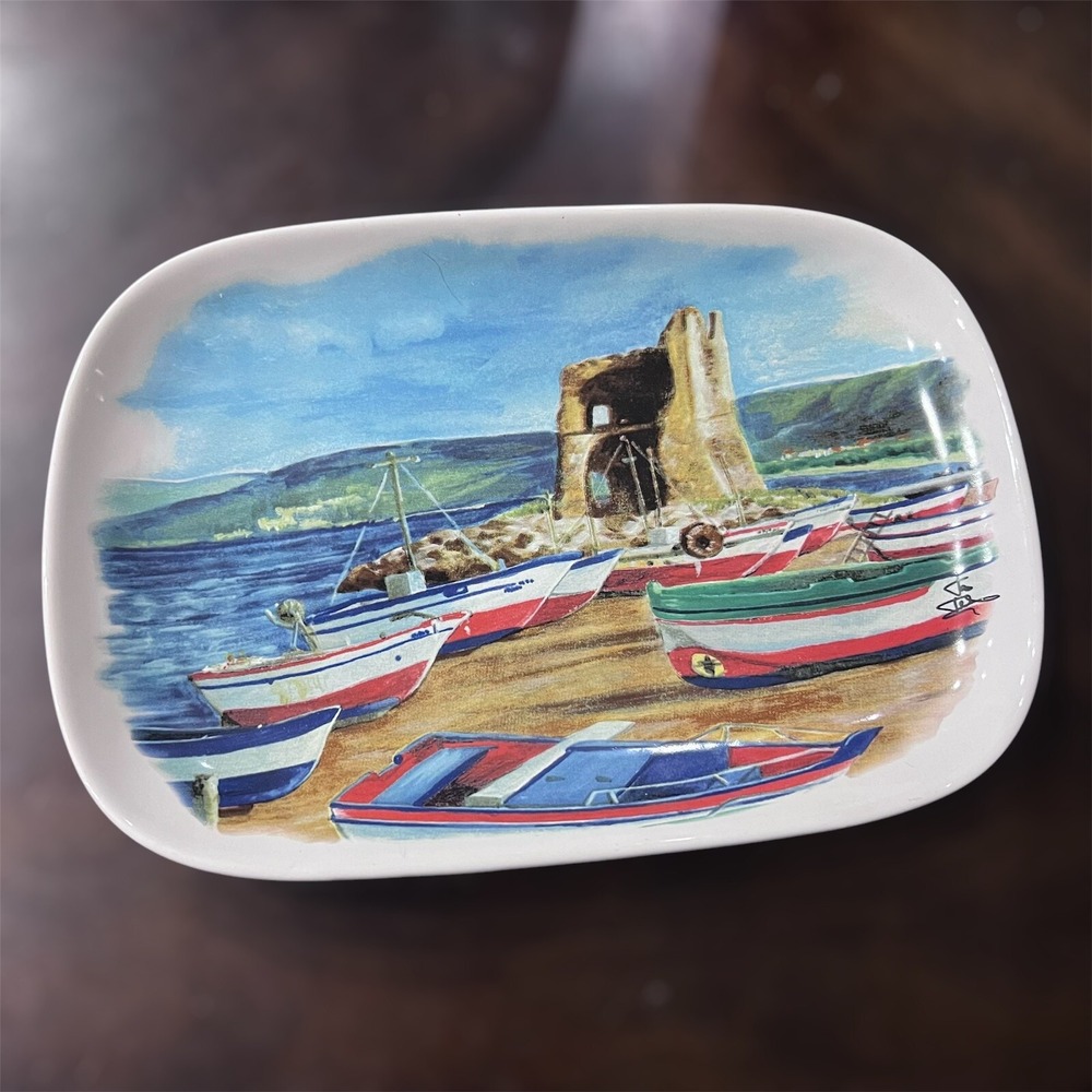Ceramisia Seaside Boats Cheese Plate 9.75"‎ X 6.75" Made in Italy